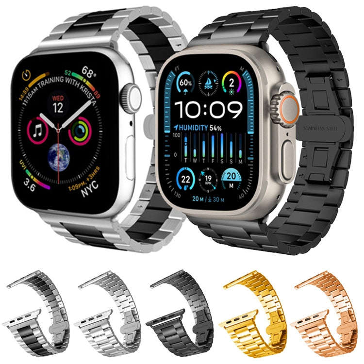 For Apple Watch Ultra 2 49mm Three-bead Butterfly Buckle Metal Watch Band(Black)
