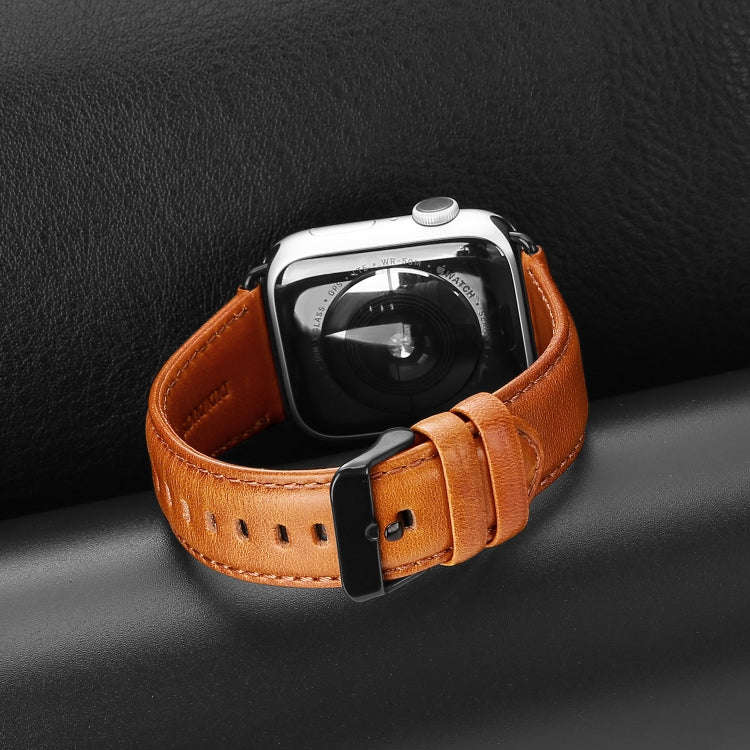 For Apple Watch Series 8 41mm DUX DUCIS Business Genuine Leather Watch Strap(Khaki)