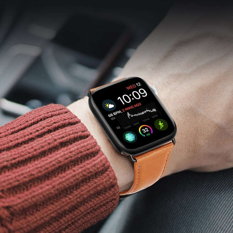For Apple Watch Series 8 41mm DUX DUCIS Business Genuine Leather Watch Strap(Khaki)