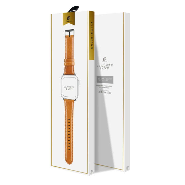 For Apple Watch Series 8 41mm DUX DUCIS Business Genuine Leather Watch Strap(Khaki)