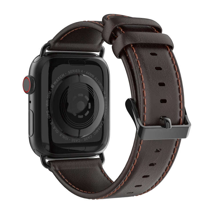 For Apple Watch Series 8 45mm DUX DUCIS Business Genuine Leather Watch Strap(Coffee)