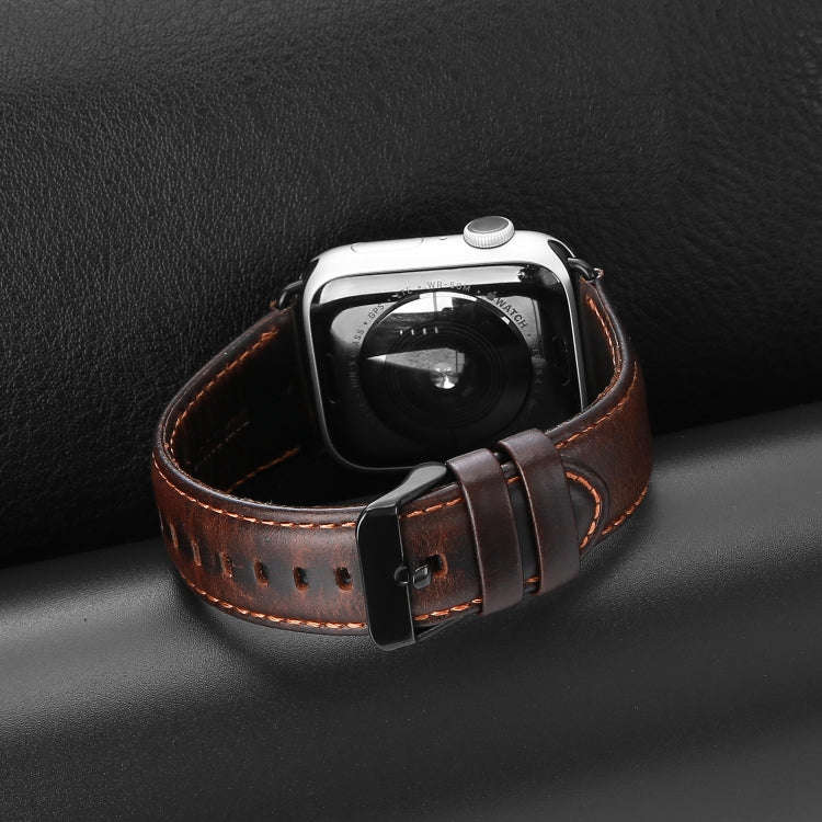 For Apple Watch Series 8 45mm DUX DUCIS Business Genuine Leather Watch Strap(Coffee)