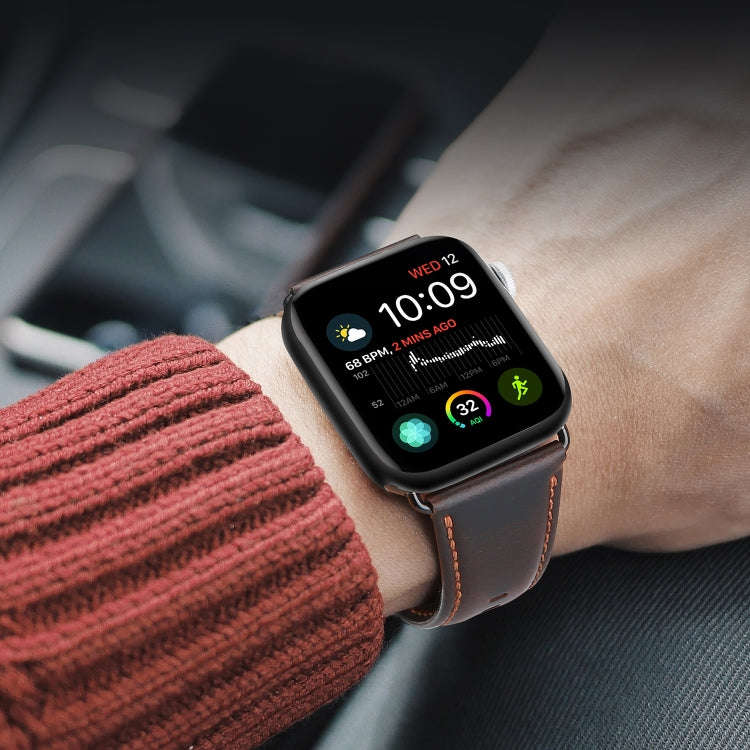 For Apple Watch Series 8 45mm DUX DUCIS Business Genuine Leather Watch Strap(Coffee)