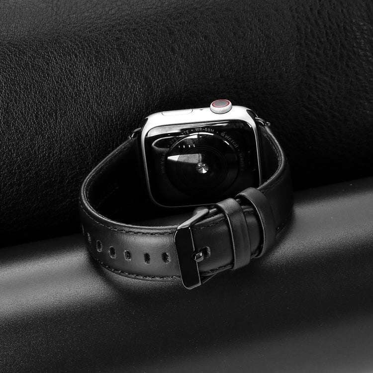 For Apple Watch Series 6 44mm DUX DUCIS Business Genuine Leather Watch Strap(Black)