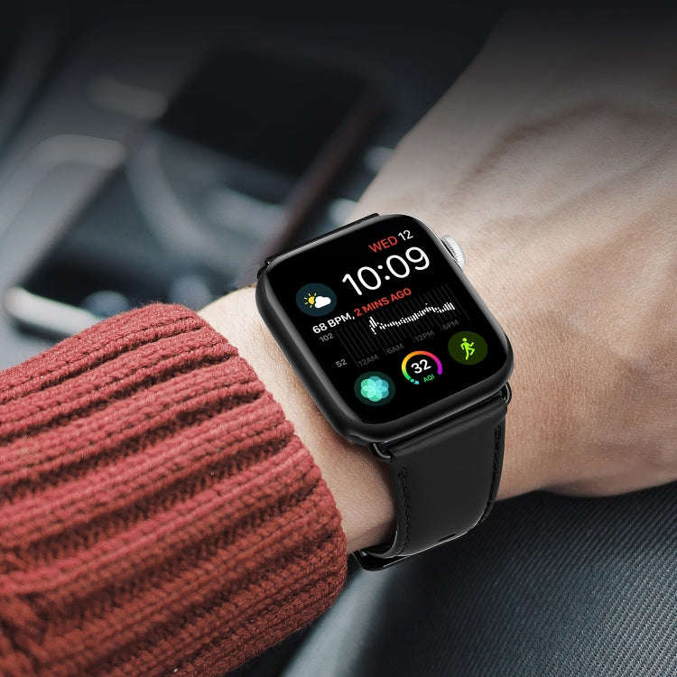 For Apple Watch Series 6 44mm DUX DUCIS Business Genuine Leather Watch Strap(Black)