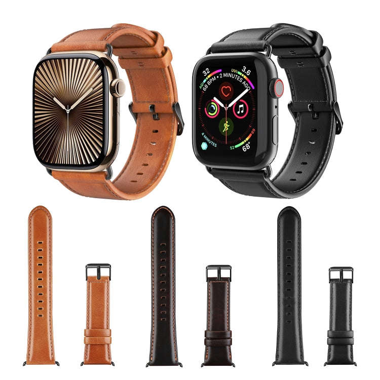 For Apple Watch Series 8 41mm DUX DUCIS Business Genuine Leather Watch Strap(Khaki)