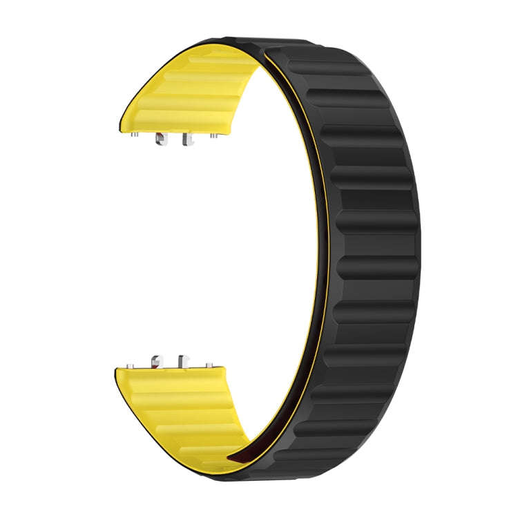For Samsung Galaxy Fit 3 Two Color Magnetic Silicone Watch Band(Black Yellow)