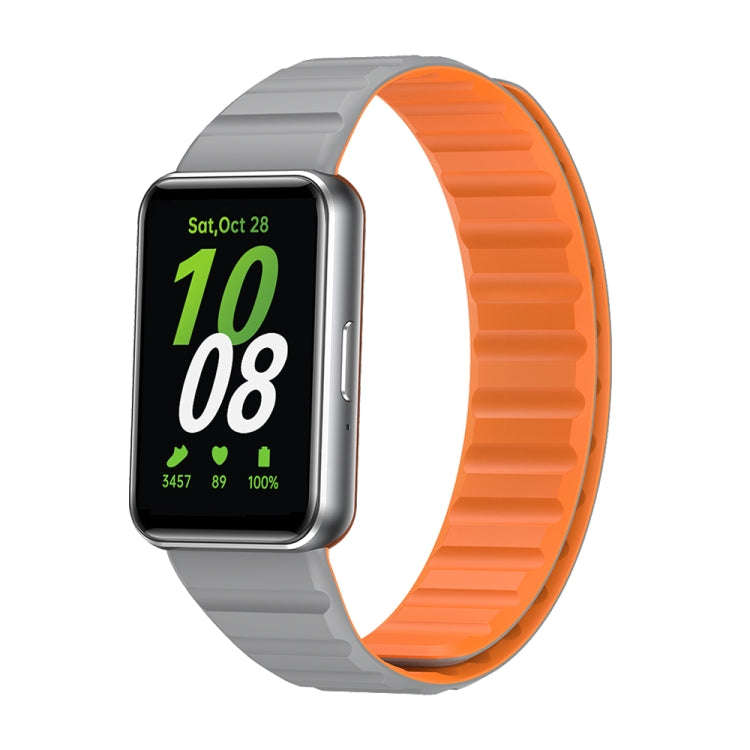 For Samsung Galaxy Fit 3 Two Color Magnetic Silicone Watch Band(Grey Orange)