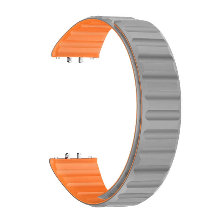 For Samsung Galaxy Fit 3 Two Color Magnetic Silicone Watch Band(Grey Orange)