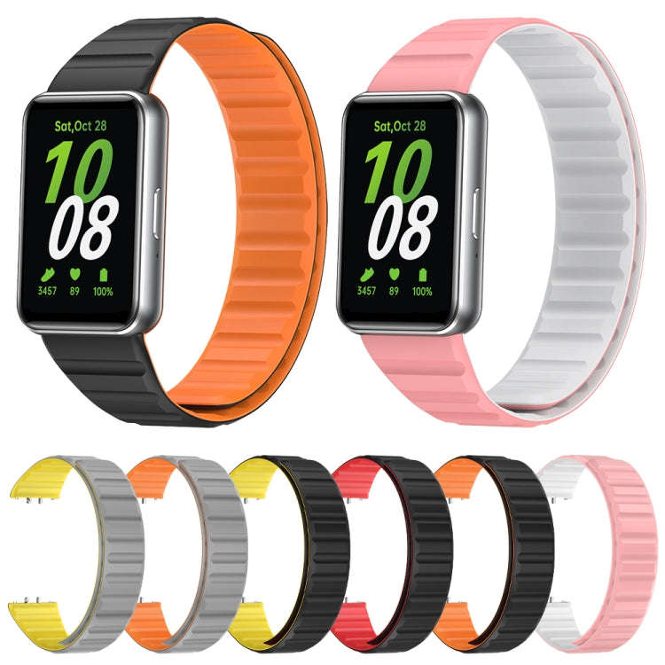 For Samsung Galaxy Fit 3 Two Color Magnetic Silicone Watch Band(Grey Yellow)