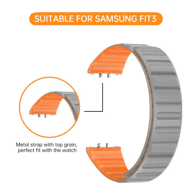 For Samsung Galaxy Fit 3 Two Color Magnetic Silicone Watch Band(Grey Yellow)