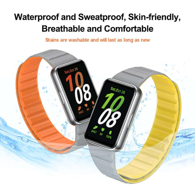 For Samsung Galaxy Fit 3 Two Color Magnetic Silicone Watch Band(Grey Yellow)