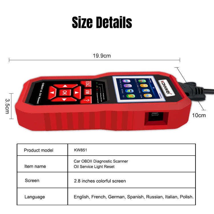 KONNWEI KW851 2 in 1 Car OBDll Scanner Diagnostic Tool Oil Service Light Reset(Black)