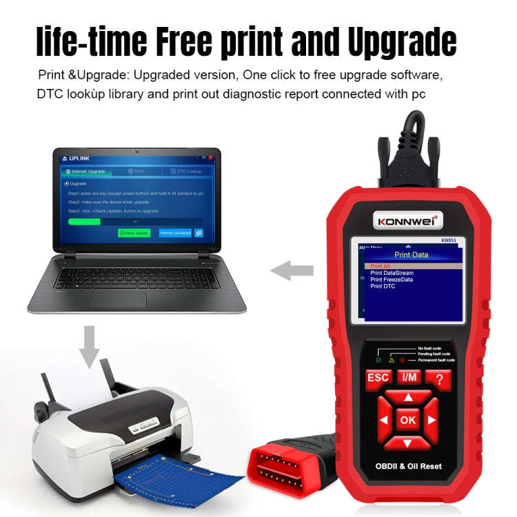 KONNWEI KW851 2 in 1 Car OBDll Scanner Diagnostic Tool Oil Service Light Reset(Black)