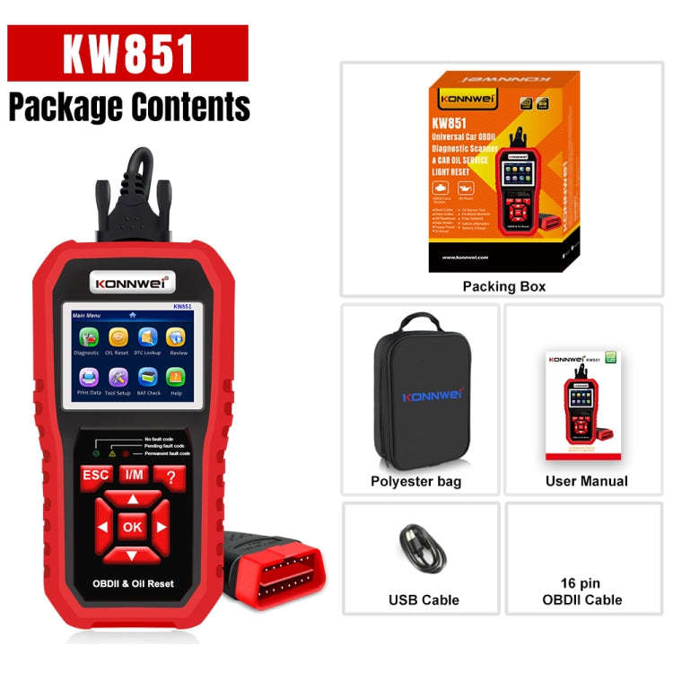 KONNWEI KW851 2 in 1 Car OBDll Scanner Diagnostic Tool Oil Service Light Reset(Black)