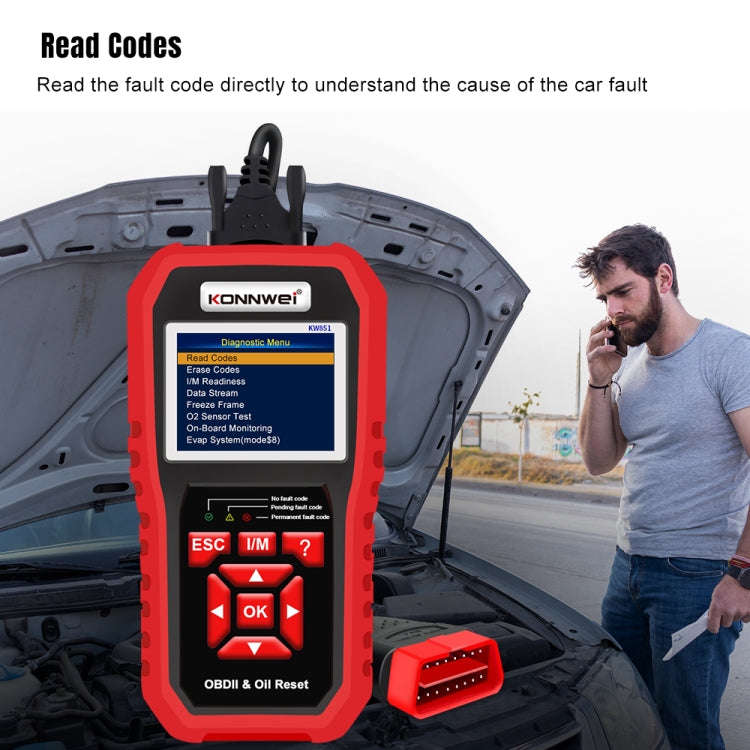 KONNWEI KW851 2 in 1 Car OBDll Scanner Diagnostic Tool Oil Service Light Reset(Black)