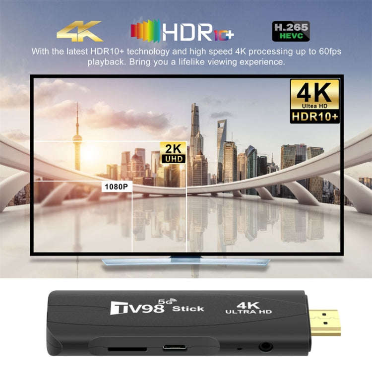 TV98 Rockchip 3228A Quad Core 4K HD Bluetooth Android TV Stick, RAM:2GB+16GB(EU Plug)