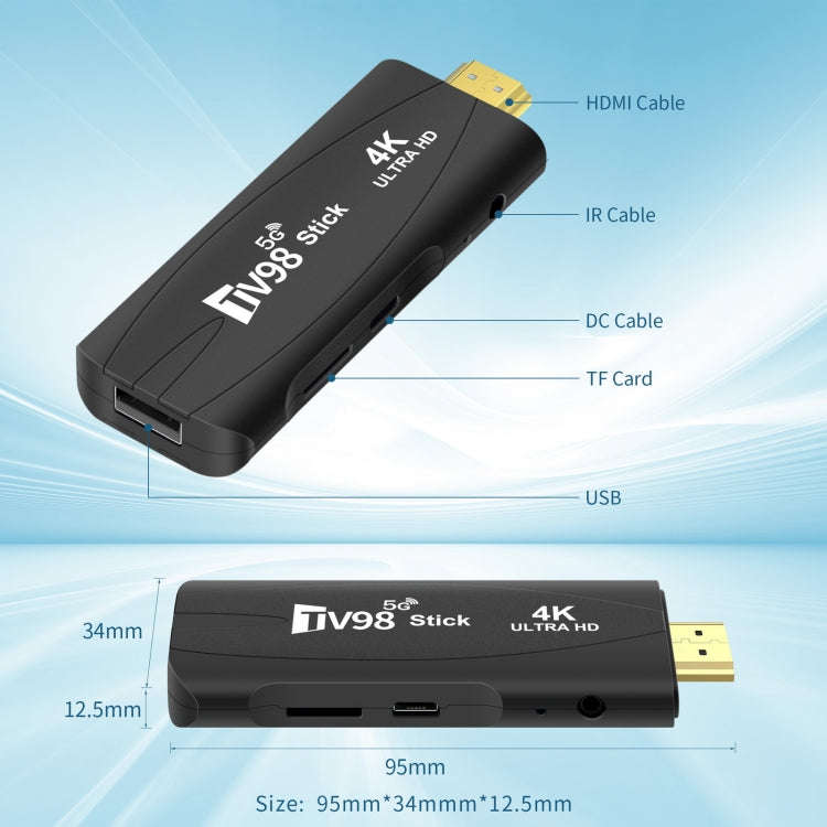 TV98 Rockchip 3228A Quad Core 4K HD Bluetooth Android TV Stick, RAM:4GB+32GB(EU Plug)