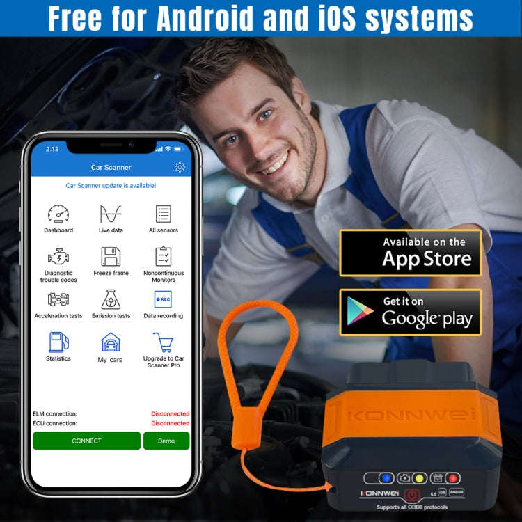 KONNWEI KW906 Bluetooth 5.0 Car OBD2 Scanner Support Android & iOS(Black Orange)