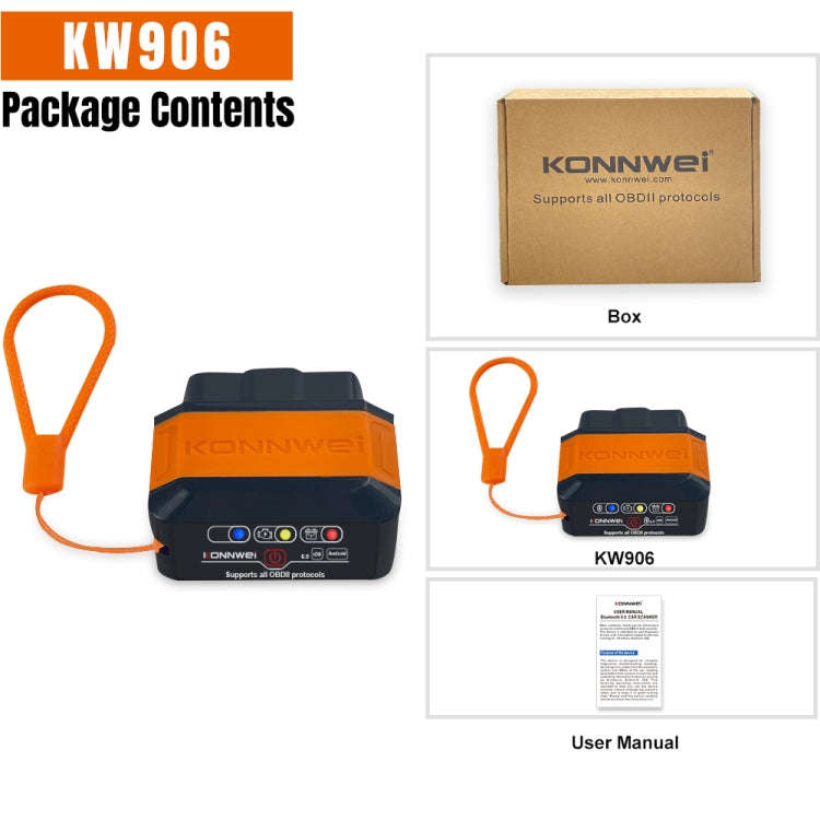 KONNWEI KW906 Bluetooth 5.0 Car OBD2 Scanner Support Android & iOS(Black Orange)