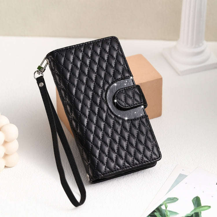 For Google Pixel 9 Pro XL Glitter Lattice Zipper Wallet Leather Phone Case(Black)