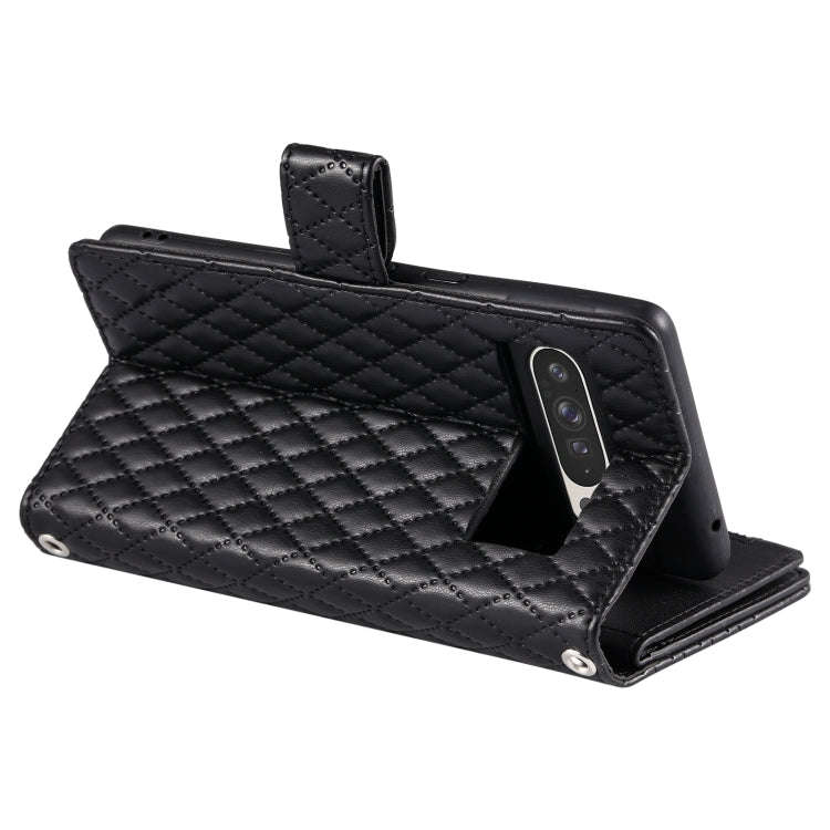 For Google Pixel 9 Pro XL Glitter Lattice Zipper Wallet Leather Phone Case(Black)