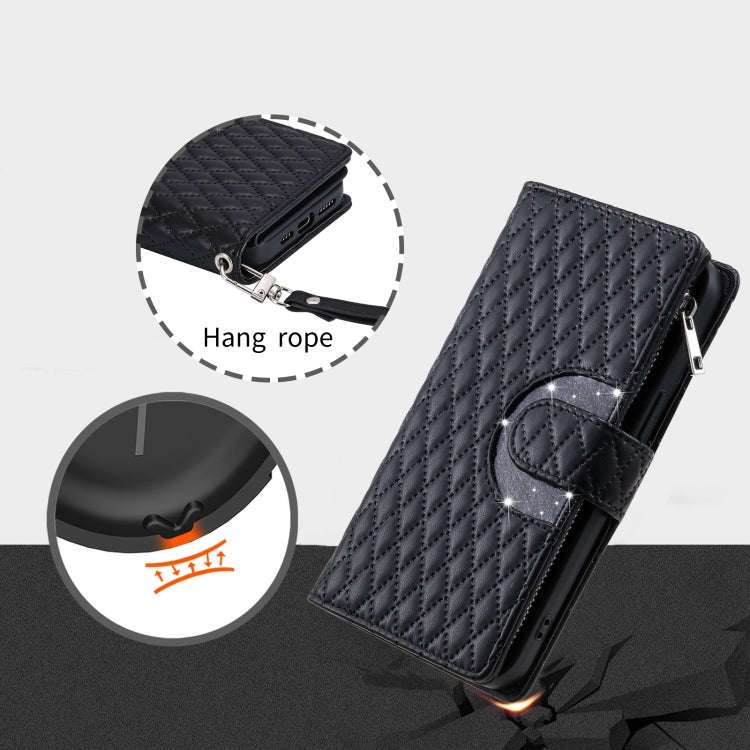 For Google Pixel 9 Pro XL Glitter Lattice Zipper Wallet Leather Phone Case(Black)