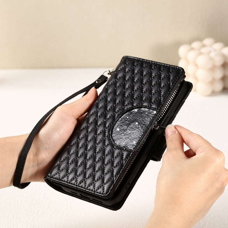 For Google Pixel 9 Pro XL Glitter Lattice Zipper Wallet Leather Phone Case(Black)
