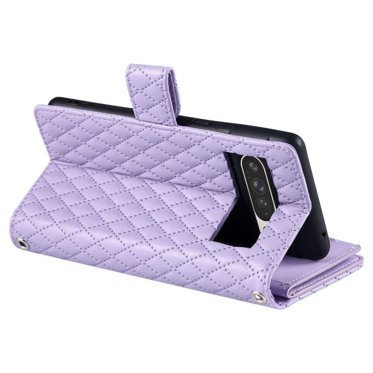 For Google Pixel 9 Pro XL Glitter Lattice Zipper Wallet Leather Phone Case(Purple)