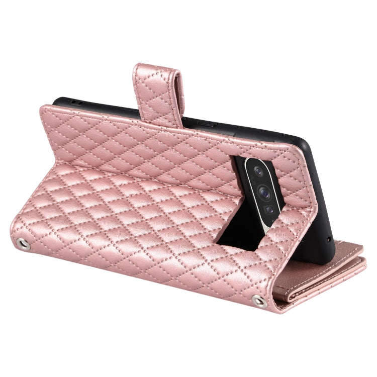 For Google Pixel 9 Pro XL Glitter Lattice Zipper Wallet Leather Phone Case(Rose Gold)