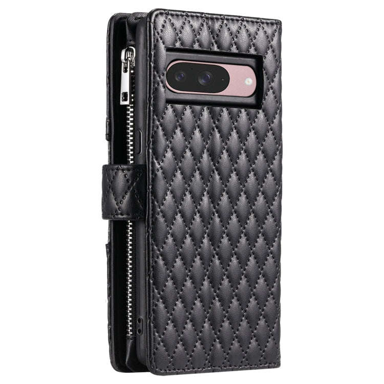 For Google Pixel 9 / 9 Pro Glitter Lattice Zipper Wallet Leather Phone Case(Black)