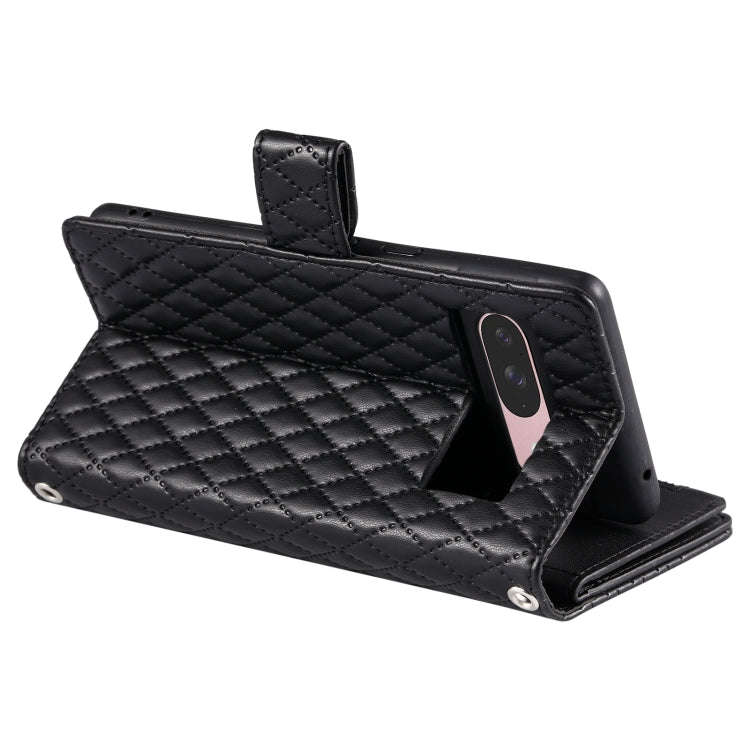 For Google Pixel 9 / 9 Pro Glitter Lattice Zipper Wallet Leather Phone Case(Black)