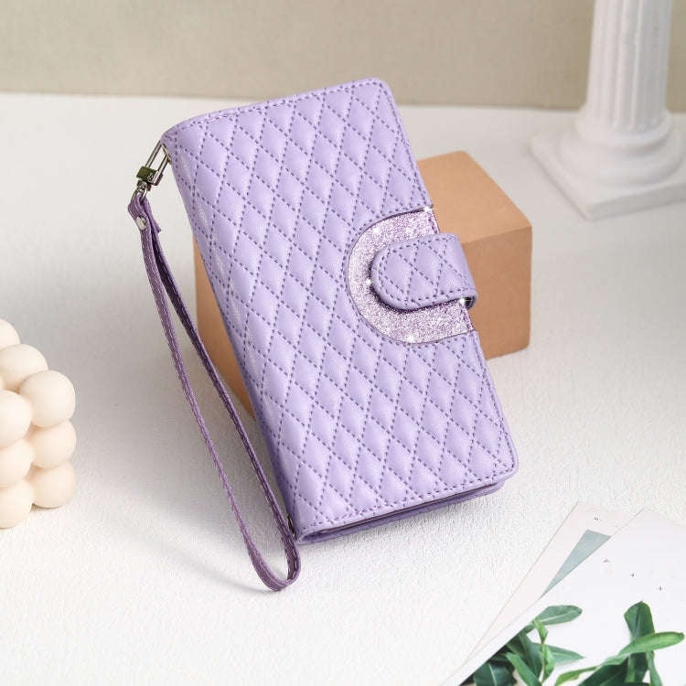 For Google Pixel 9 / 9 Pro Glitter Lattice Zipper Wallet Leather Phone Case(Purple)