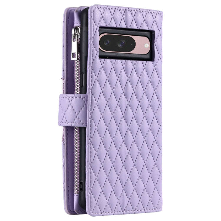 For Google Pixel 9 / 9 Pro Glitter Lattice Zipper Wallet Leather Phone Case(Purple)