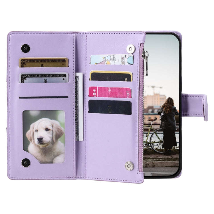 For Google Pixel 9 / 9 Pro Glitter Lattice Zipper Wallet Leather Phone Case(Purple)