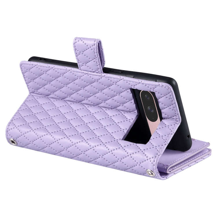 For Google Pixel 9 / 9 Pro Glitter Lattice Zipper Wallet Leather Phone Case(Purple)