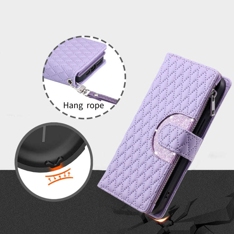 For Google Pixel 9 / 9 Pro Glitter Lattice Zipper Wallet Leather Phone Case(Purple)