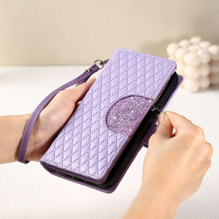 For Google Pixel 9 / 9 Pro Glitter Lattice Zipper Wallet Leather Phone Case(Purple)