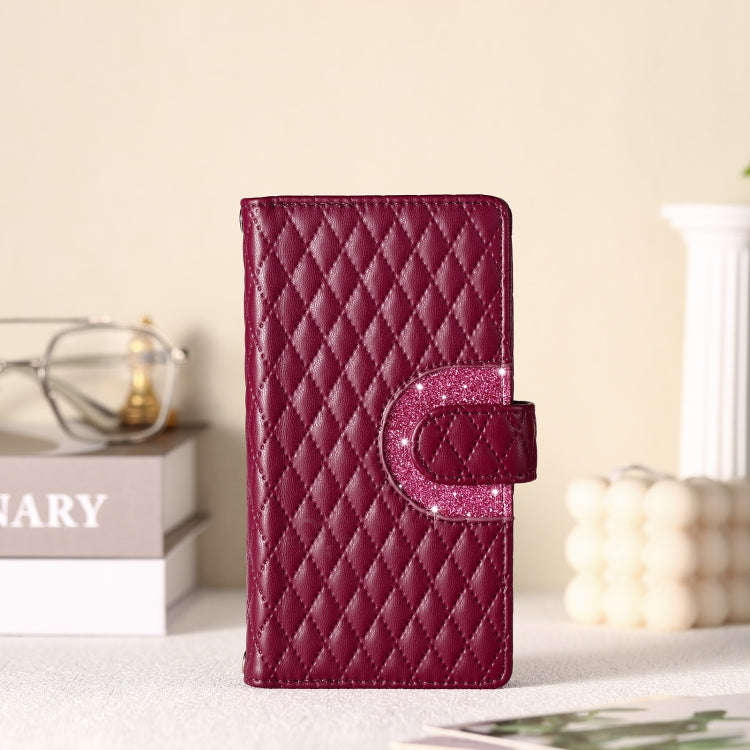 For Google Pixel 9 / 9 Pro Glitter Lattice Zipper Wallet Leather Phone Case(Wine Red)