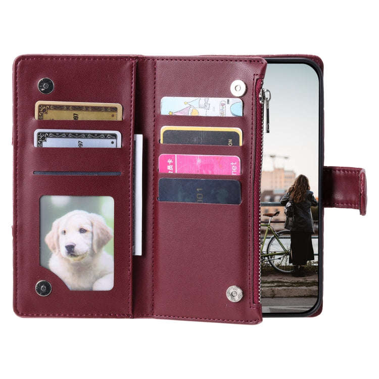 For Google Pixel 9 / 9 Pro Glitter Lattice Zipper Wallet Leather Phone Case(Wine Red)