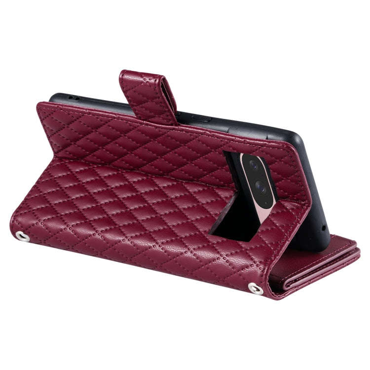 For Google Pixel 9 / 9 Pro Glitter Lattice Zipper Wallet Leather Phone Case(Wine Red)