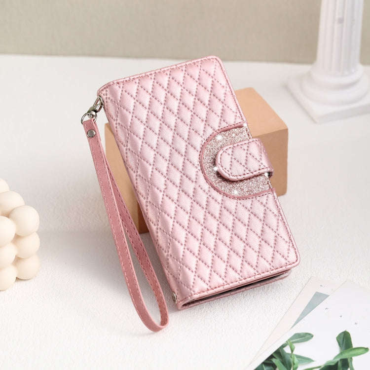 For Google Pixel 9 / 9 Pro Glitter Lattice Zipper Wallet Leather Phone Case(Rose Gold)