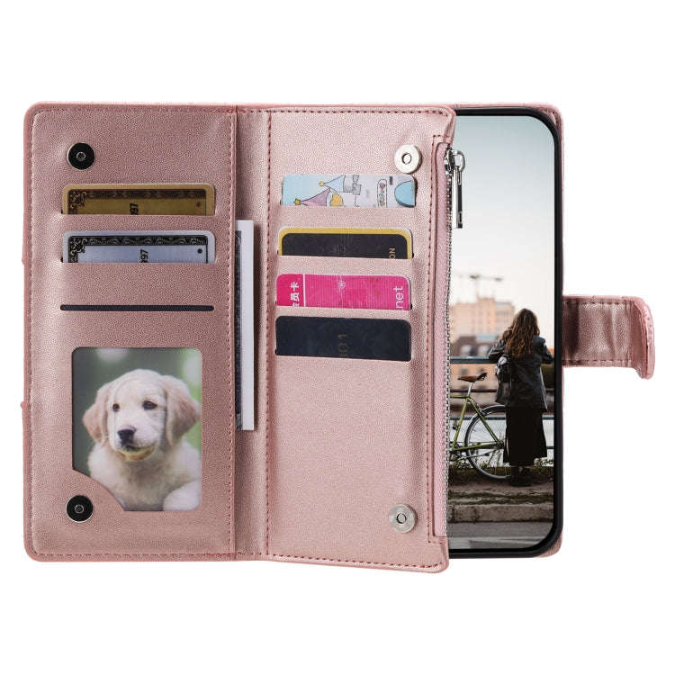 For Google Pixel 9 / 9 Pro Glitter Lattice Zipper Wallet Leather Phone Case(Rose Gold)