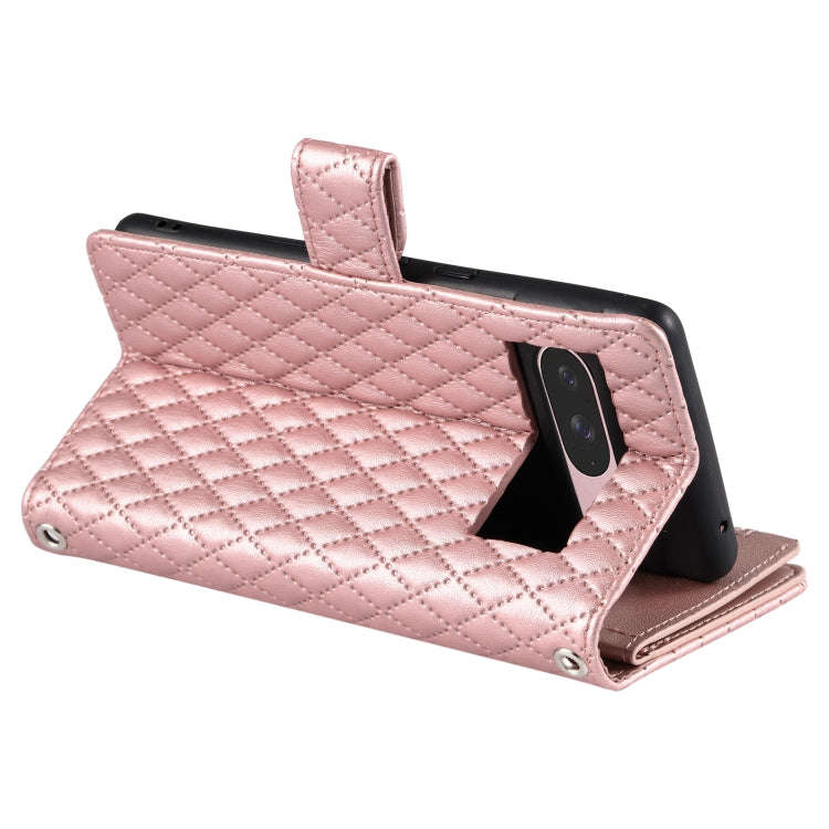 For Google Pixel 9 / 9 Pro Glitter Lattice Zipper Wallet Leather Phone Case(Rose Gold)