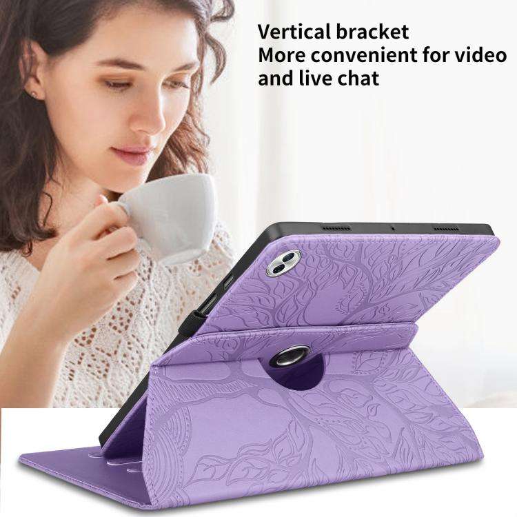For Honor Pad 10 Tree Life Embossed Rotation Leather Tablet Case(Purple)