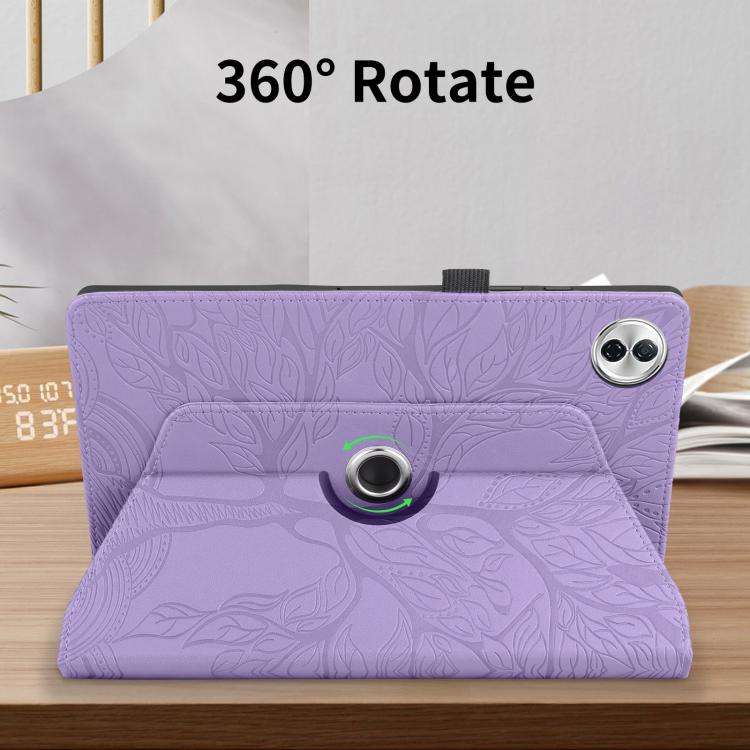 For Honor Pad 10 Tree Life Embossed Rotation Leather Tablet Case(Purple)