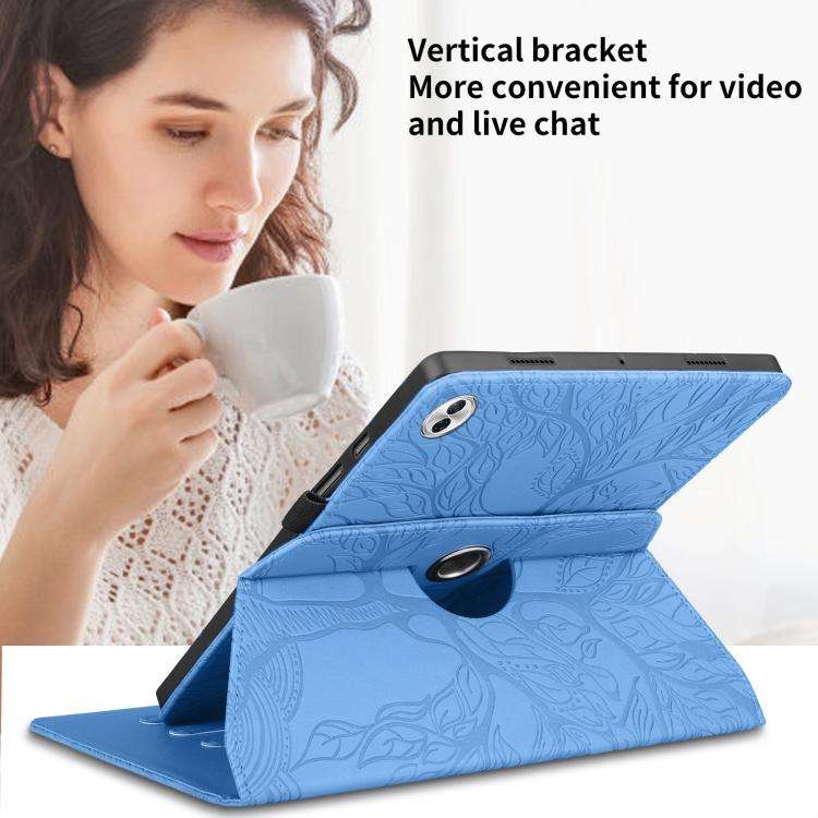 For Honor Pad 10 Tree Life Embossed Rotation Leather Tablet Case(Blue)