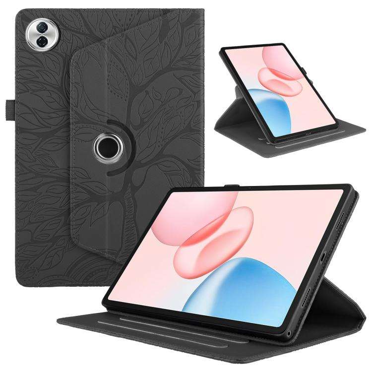 For Honor Pad 10 Tree Life Embossed Rotation Leather Tablet Case(Black)