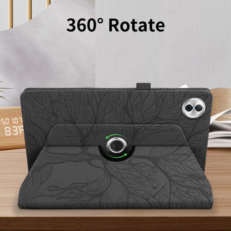For Honor Pad 10 Tree Life Embossed Rotation Leather Tablet Case(Black)