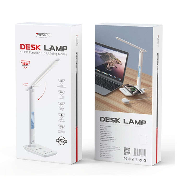 Yesido DS20 Multifunctional LED Desk Lamp Supports 10W Wireless Charging, EU Plug(White)